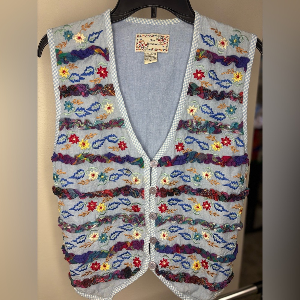New Directions Vintage Women’s Vest with Floral Details 100% Cotton Size Medium